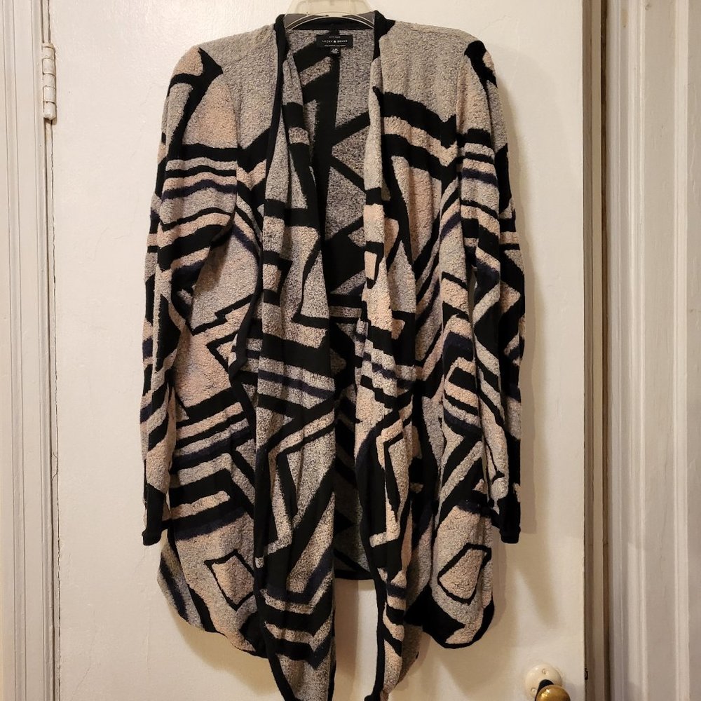 Lucky  Brand open front Cardigan Large Black Camel and Grey